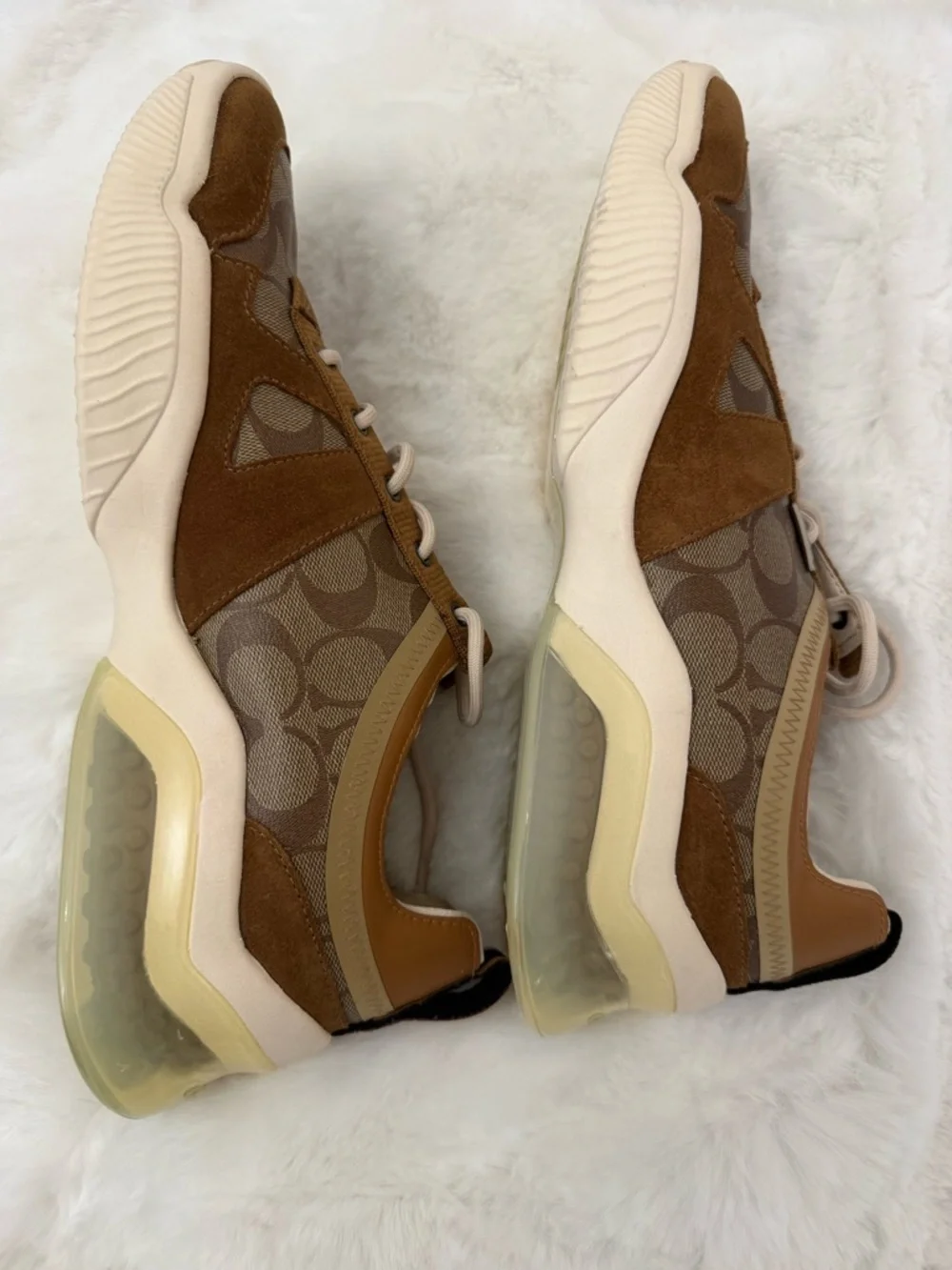 Coach Signature Monogram Sneakers Brown Canvas Suede Lace-Up Size 12D